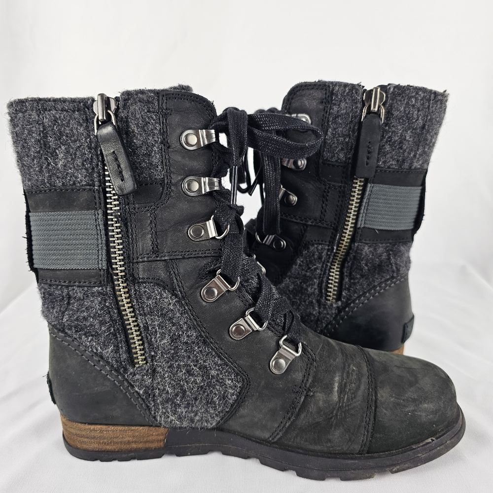 Sorel Womens Major Carly Winter Boots Black Gray Leather NL2324-010 Mid Calf 5.5 - Picture 4 of 9